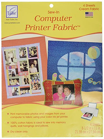 June Tailor JT902 Sew-In Computer Printer Fabric Sheet, 8.5 by 11-Inch, Cream, 4-Pack