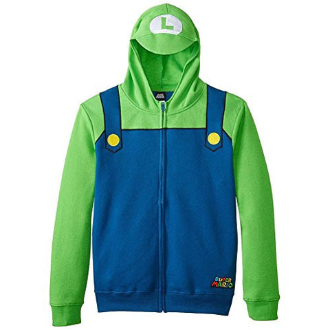 Nintendo Luigi Bill Men's Green Zip-Up Costume Hoodie-Navy/Kelly-Large