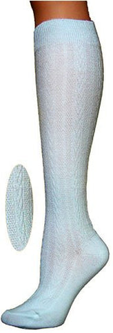 Knee High Socks - Textured Cable Knit - White