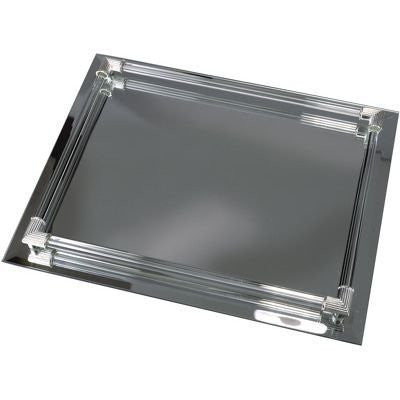 Mirrored Vanity Tray Rectangular with Glass Gallery Rods 12-1/4”x 9”