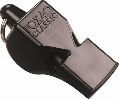Classic Safety Whistle, Black  casing with small and larger keyring