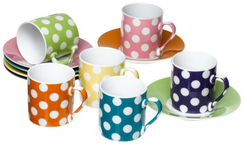 White Dots Espresso Cups & Saucers, Set of 6, Assorted