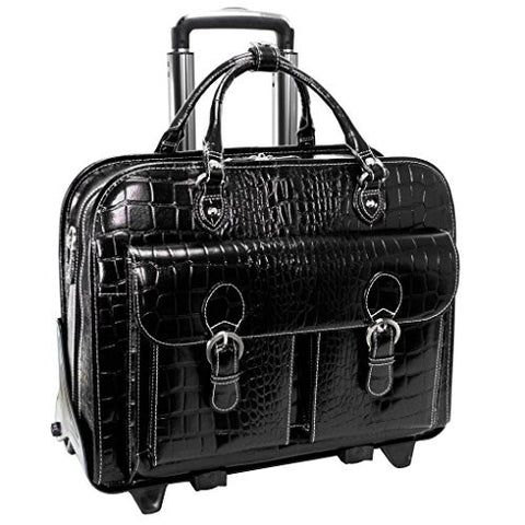 SAN MARTINO Leather Ladies’ Detachable‐Wheeled Laptop Case [PATENTED] Black