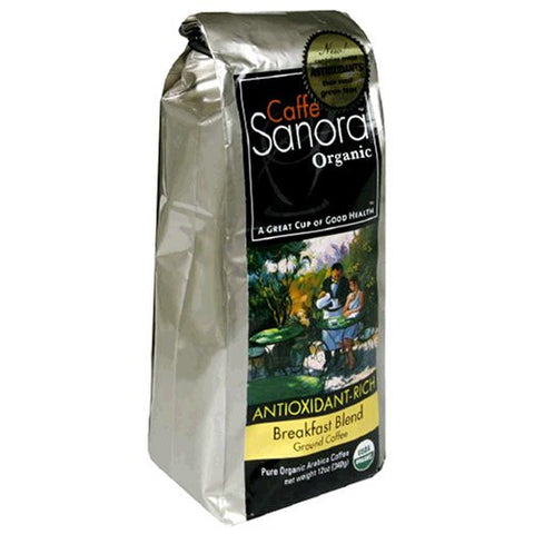 Caffe Sanora Organic Antioxidant-Rich, Breakfast Blend Ground Coffee, 12-Ounce Bags (Pack of 2)