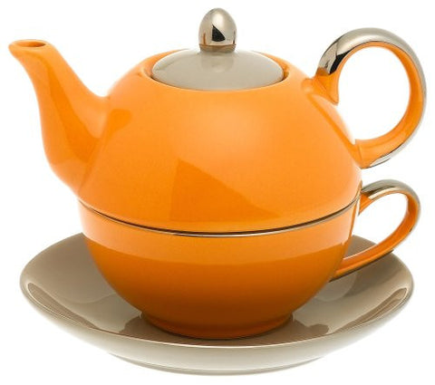 Tea For One With Saucer Orange/Light Grey