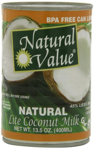 Natural Value Lite Coconut Milk, 13.5 Ounce Cans (Pack of 12)