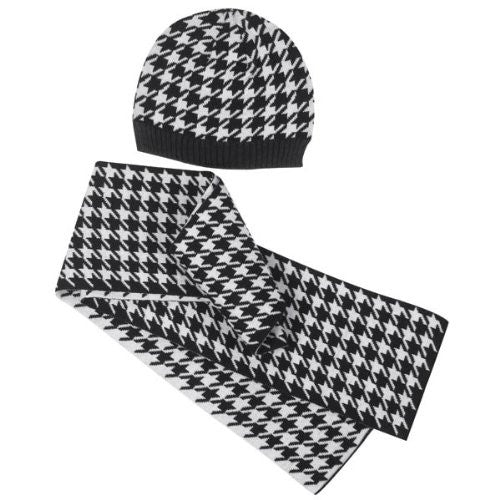 East Side Coll Oxfrd Houndstoo Hat Scarf Owner Set - Black/White