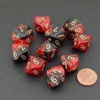 Gemini Polyhedral Black-Red/gold Set of Ten d10's