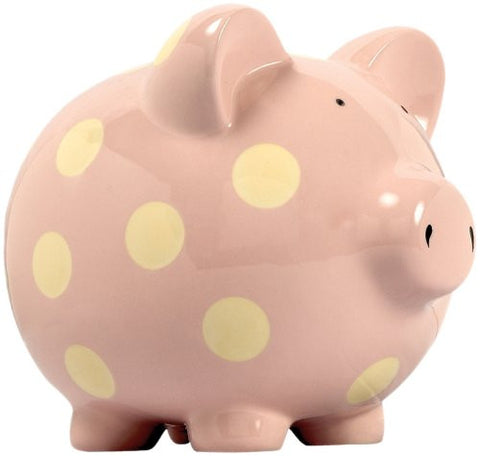 Elegant Baby Classic Pig Bank with Cream Polka Dots - Pastel Pink