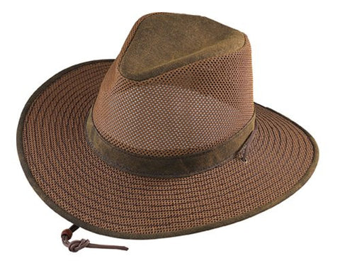 Aussie Breezer - Packable Polycotton w/ Chin Cord, 3 in Brim, Crushable, Distress Gold, Large