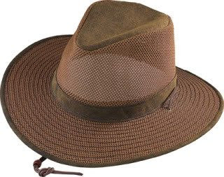 Aussie Breezer - Packable Polycotton w/ Chin Cord, 3 in Brim, Crushable, Distress Gold, Small