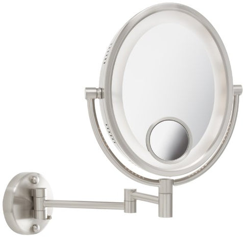 10X Oval Lighted Wall Mounted Mirror - Nickel