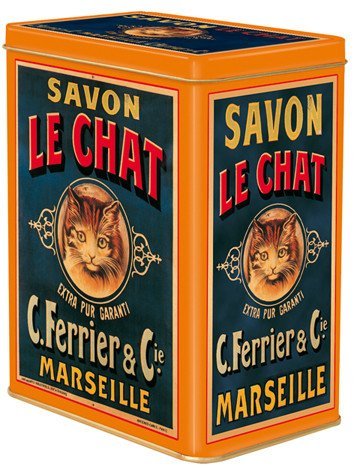 Tin Canister Large Savon de Chat, 4.375" x 3.125" x 6"