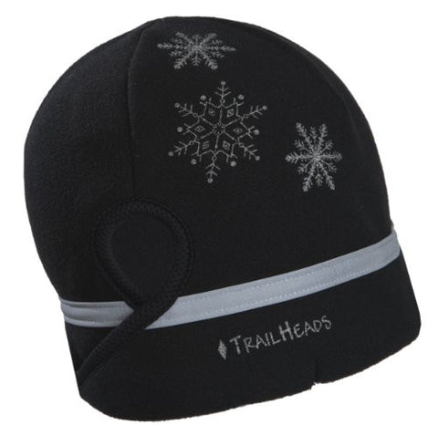 Goodbye Girl Snowflake Ponytail Hat, black, silver reflective trim