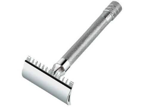 Merkur Safety razors with extra long handle in cardboard box with 1 sample blade, chrome-plated, open tooth comb