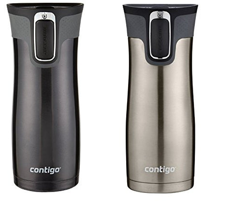 Contigo Autoseal Travel Mug - Stainless Steel Vacuum Insulated Tumbler - 2 Pack (Black/Stainless Steel)