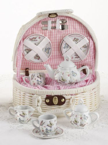 Porcelain Tea Set for 2/ Basket, Pink Butterfly