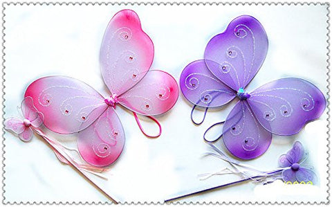 2 Pcs Butterfly Set (Wing and wand). Color: Purple. Size 16" (fits 2-5 years)