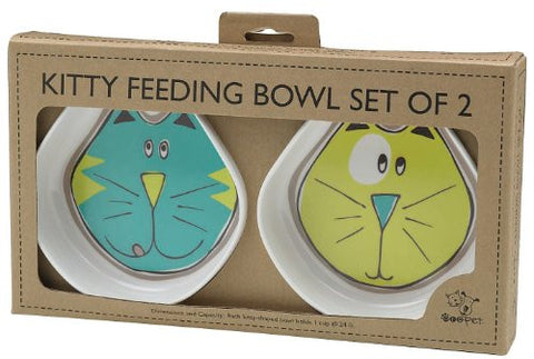 ORE Pet Comic Kitty Bowl Set - Blue & Green