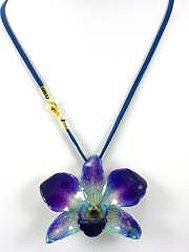 REAL FLOWER Purple Blue Orchid Leather Cord 18in