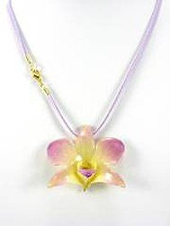 REAL FLOWER Lilac Orchid Pendant Necklace Cord 18in