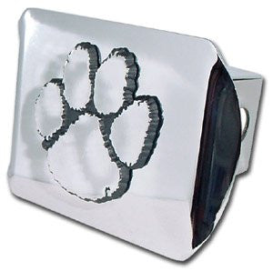 Clemson University Tigers "Bright Polished Chrome with Clemson Paw Emblem" Trailer Hitch Cover Fits 2 Inch Auto Car Truck Receiver with NCAA College Sports Logo