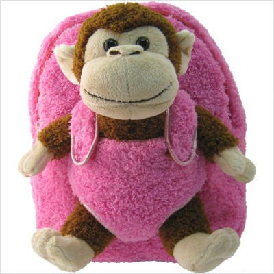Kreative Kids Plush Animal Backpacks Monkey w/Hot Pink