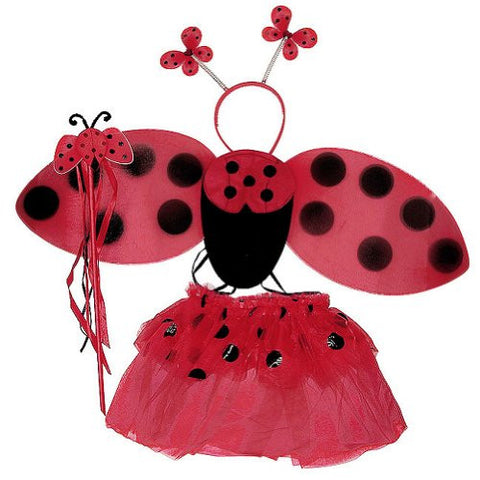 4 Pcs Lady Bug Set (Wing, wand, antenna and tutu).Color: Red. One size (fits 3-5 years)