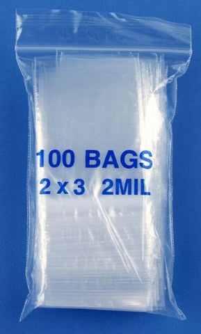 2" x 3" 2mil clear zip lock bags, pack of 100