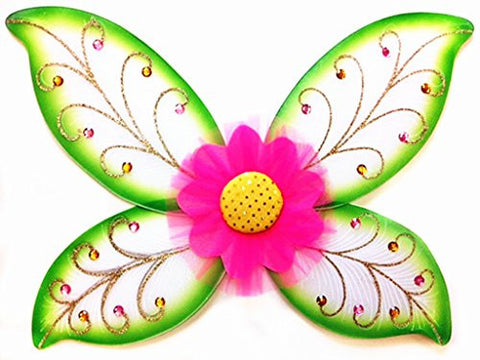 Garden Fairy Wing. Color: Green with hot pink flower. Size 26"X18" (fits for adult or big kids)