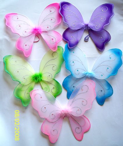 Butterfly wing. Color: Pink, purple, blue, hot pink, green. Size 17" (fits 3-6 years)