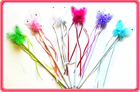 Butterfly Wand. Mix 6 Colors  (Pink, Purple, Green, Fuchsia, Blue, White). Size 3.5" (fits 3-7 years)