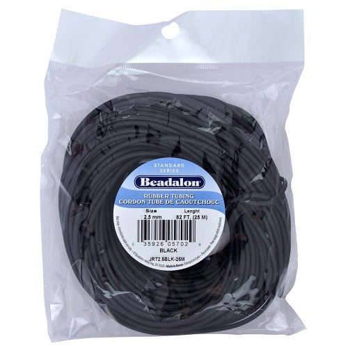 Rubber Tubing(Neoprene), 2.5 mm (.1 in) Black, 25 m (82 ft)