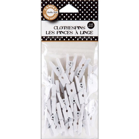 Mini Clothespins, White (25 pieces)