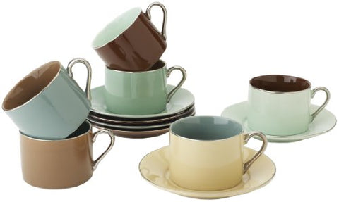 Birch Collection Cup and Saucer 7 oz (Set of 6) - Assorted