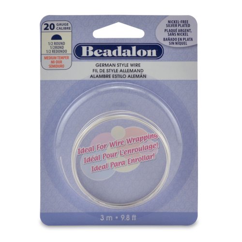 German Style Wire, Half Round, Tarnish Resistant Silver Plated, 20 gauge (.032 in, .81 mm), 3 m (9.8 ft)