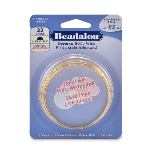 German Style Wire, Half Round, Tarnish Resistant Brass, 22 gauge (.025 in, .64 mm), 5 m (16.4 ft)