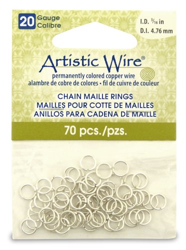 20 Gauge Artistic Wire, Chain Maille Rings, Round, Tarnish Resistant Silver, 3/16 in (4.76 mm), 70 pc