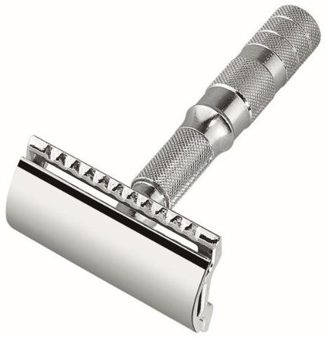 Merkur Travel razors, demountable, chrome-plated, with 1 blade, in leather case, straight cut