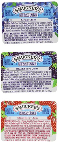 Smucker's Portion Control - Plastic, Sugar Free Assortment (Case of Sugar Free Grape, Strawberry and Blackberry Jam), 3/8 oz