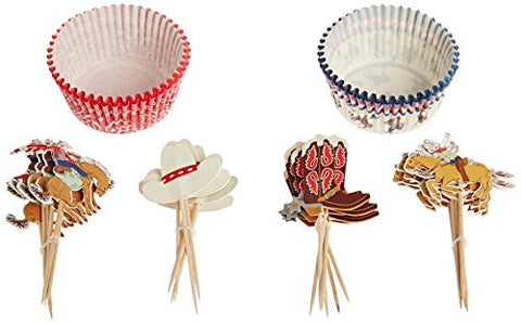 Howdy Cowboy Cupcake Kit - 24 cupcake cases in 2 designs and 24 assorted toppers in 4 designs