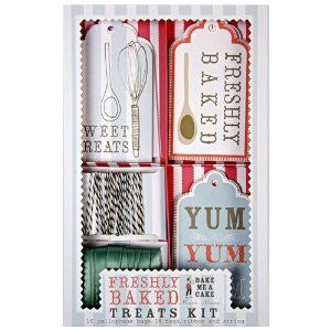 Freshly Baked Treat Kit - 18 cellophane treat bags and 18 gift tags in 3 styles, plus 2 styles of thread - Pack size: 5 1/2" x 8 1/8" x 1"