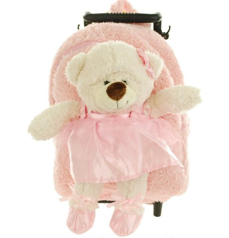 Pink Backpack On Wheels With Ballerina Bear Stuffie -Affordable Gift for your Little One! Item #DKKI-8071