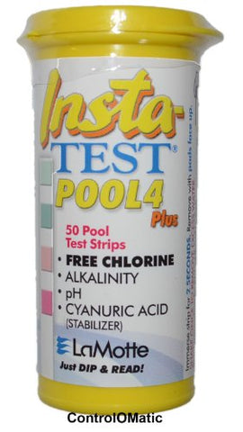 Insta-TEST POOL4 Plus Pool Spa Test Strips, Free Chlorine, Alkalinity, Cyanuric Acid (stabilizer) and pH – 3032, 4-way kit includes 50 tests