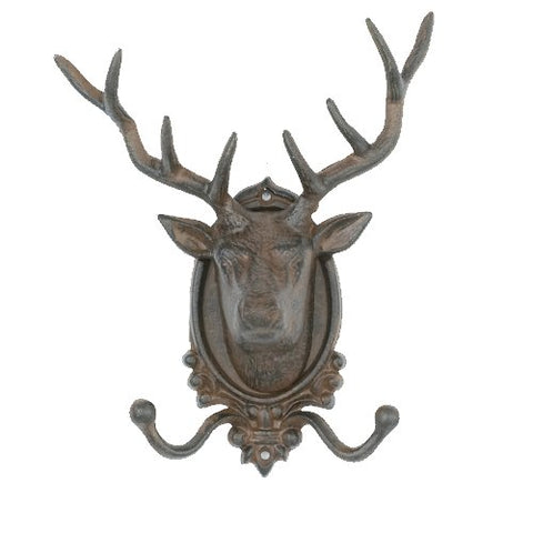 Cast Iron Elk Deer Head Wall Hook (9"H x 8.75"W x 4"D)