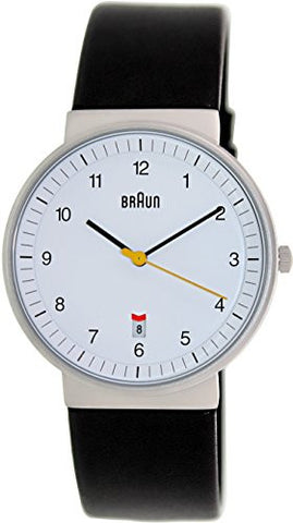 Braun Men's Classic Analog Watch with White Display and Black Band