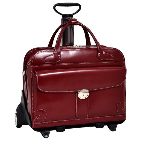Lakewood Leather Fly‐Through - Wheeled Ladies' Briefcase - Red