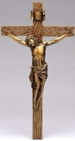 Joseph Studio 13.25" Antique Gold Crucifix, 13.25"H x 7.25"W x 1.375"D