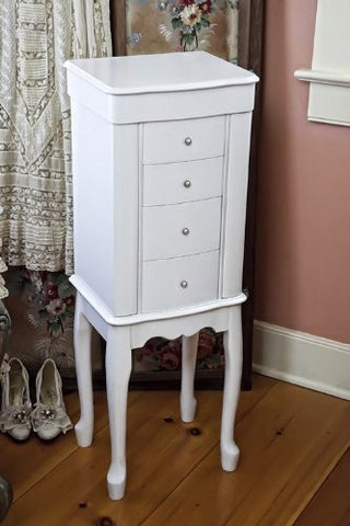 Alexis Wooden Jewelry Armoire in White, 13 1/8 in x 10 5/8 in x 37 1/4 in