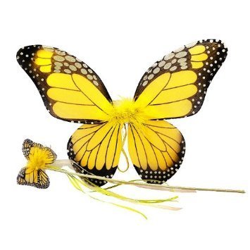 2 Pcs Monarch Butterfly Set (Wing and wand). Color: Yellow. Size 18" (fits 2-6 years)
